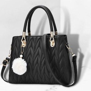 Designer Ladies Black Leather Top Handle Satchel Shoulder Tote Bag